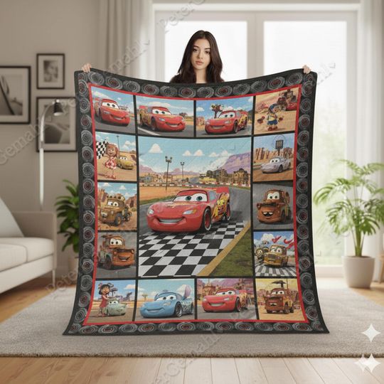 Discover Cars Quilt Blanket, Lightning McQueen Cartoon Bedding Throw, Cozy Kids Blanket, Pixar Movie Gift for Boys & Girls