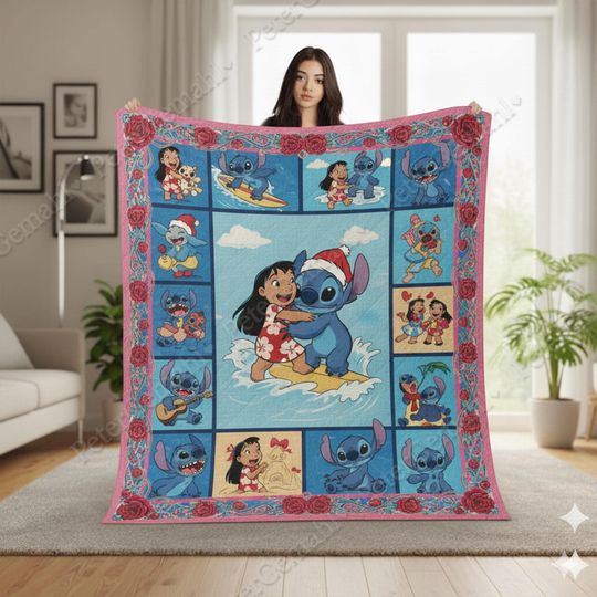 Discover Lilo and Stitch Disney Blanket, Cute Stitch Throw, Hawaiian Cartoon Quilt, Kids Room Decor, Disney Fan Gift, Cozy Cartoon Bedding