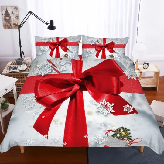 Discover 3D Christmas Box Gift Snowflakes Quilt Cover Set Duvet Cover Bedding Pillowcases