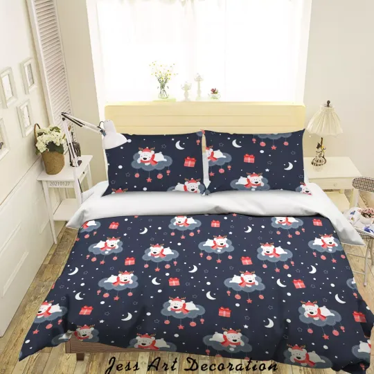 Discover 3D Christmas Deer Clouds Snowflake Quilt Cover Set Bedding Sets Pillowcases 64