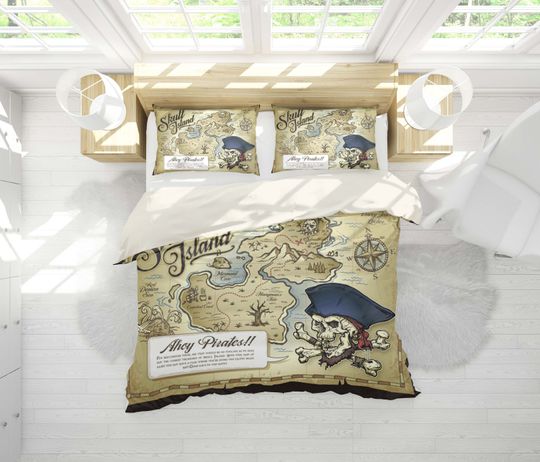 Discover 3D Treasure Map Duvet Cover Set, Pirate Quilt Cover