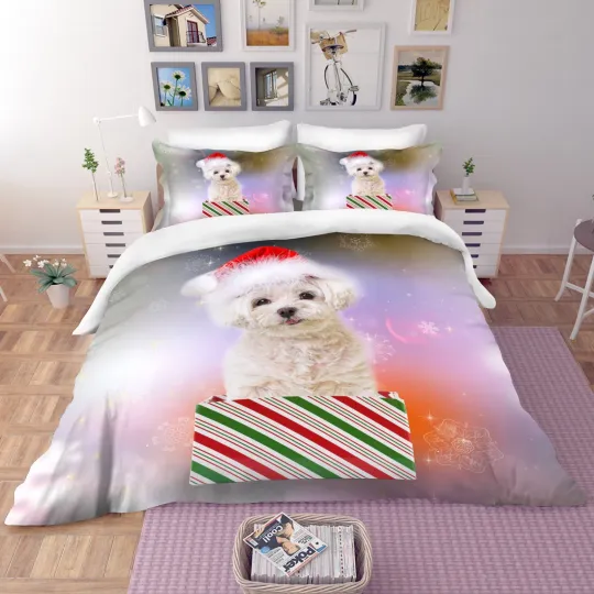 Discover 3D Christmas Dog Gift Quilt Cover Set Duvet Cover Bedding Pillowcases