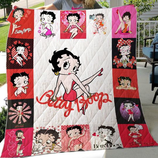 Betty Boop Cartoon Quilt Blanket, Lover Betty Boop Blanket, Bedding Blanket, Halloween Blanket, Christmas Blanket.