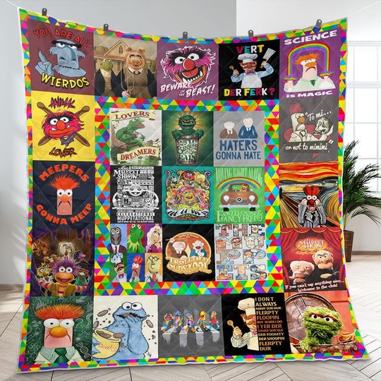 The Muppet Show Quilt Blanket, Lover The Muppet Blanket, Muppets Bedding Blanket, Halloween Blanket, Christmas Blanket.