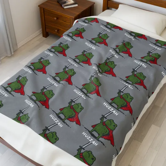 Discover Huzzah Frog Knight Plush Blanket - Funny Sword Meme Quote, Kids Gift