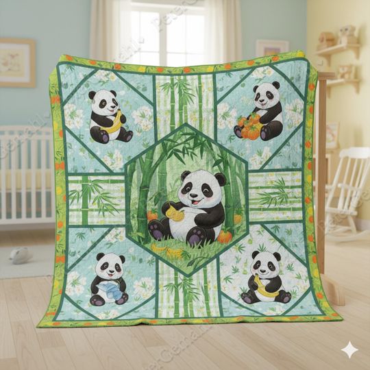 Discover Panda Quilt Blanket, Cute Cartoon, Kids Room Bedding, Cozy Panda Blanket, Animated Animal Quilt, Panda Gift