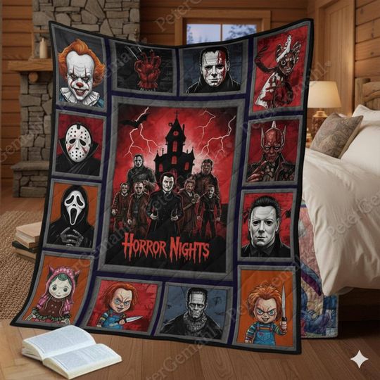 The Walking D Horror Movie Blanket, Halloween Scary Movie Quilt, Cozy Thriller Bedding, Spooky TV Show Throw, Gift for Horror Fans