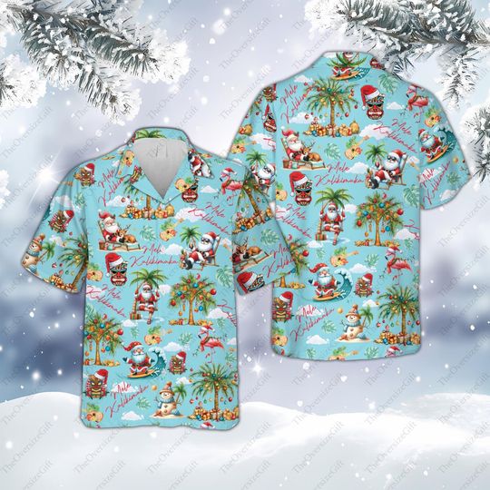 Mele Kalikimaka Christmas Hawaiian Shirt, Tropical Christmas Button Down Shirt, Santa Claus Christmas Beach Holiday Shirt, Xmas Party Gifts