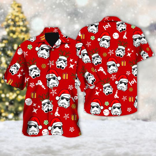 Discover Stormtrooper Santa Hat Reindeer Hawaiian Shirt, Star Wars Christmas Hawaii Shirt, Star Wars Xmas Button Up Shirt, Galaxy's Edge 3D Shirt