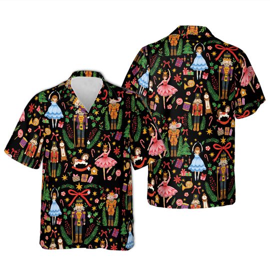 Santa Christmas Hawaiian Shirt, Nutcracker Ballet Holiday Aloha Top, Lightweight Holiday for Family Gatherings and Vacations