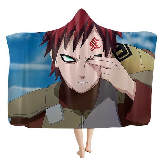 Gaara Hooded Blanket, Narutoo Anime Hooded Blanket, Gift for Fans