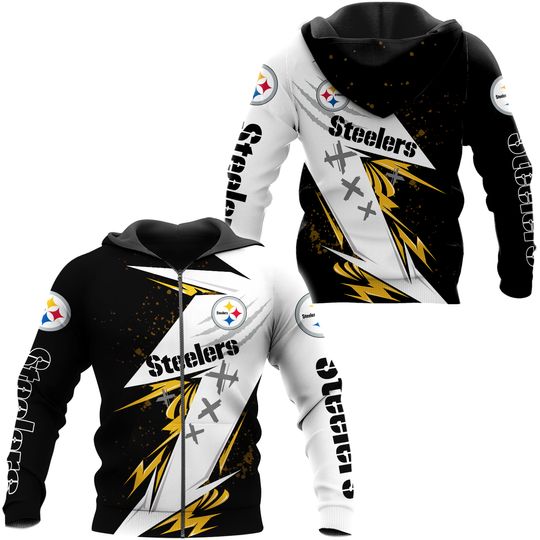 Pittsburgh Steeler Men Zipper Hoodie Sweatshirts Casual Jacket Hooded Coat Tops