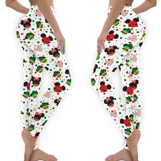 Christmas Santa Mickey Mrs Claus and Elfs Disney Inspired High Waisted Yoga Leggings