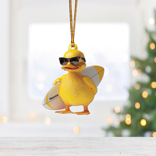 Surfboard Duck Christmas Ornament, Christmas Tree Decor, Loved Surfboard Ornament, Hanging Ornament Gift
