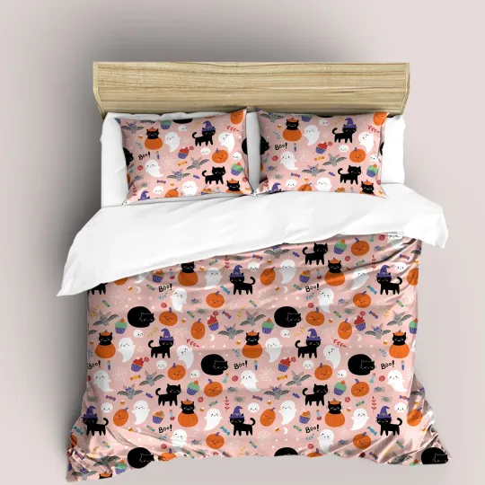 Discover 3D Halloween Pumpkin Cat Kids Quilt Cover Set Bedding Sets Pillowcases