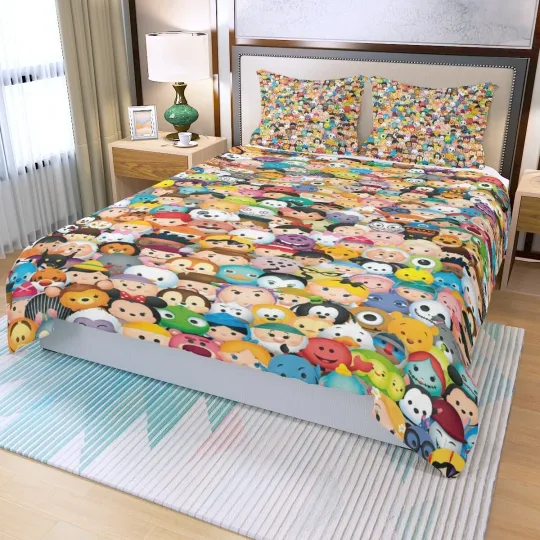 Discover Best! Disney Tsum Tsum Print Duvet Cover Set (3Pcs) Quilt Cover & Pillowcase