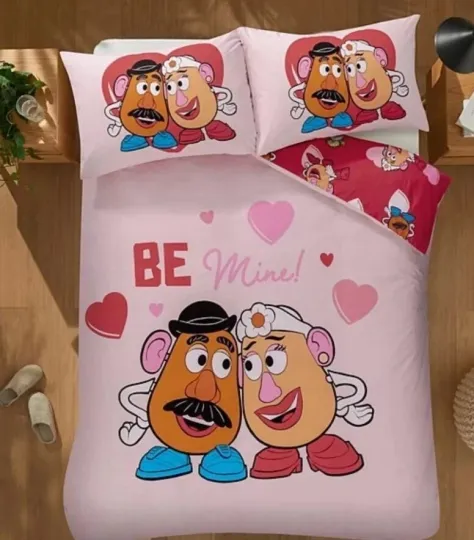 Discover Disney Duvet Mr & Mrs Potato Reversible Double Bedding Set Toy Story Pink Hearts