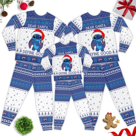 Discover Disney Santa Define Good Christmas Family Pajamas, Lilo & Stitch Christmas Matching Pajamas, Stitch Family Member Pajamas