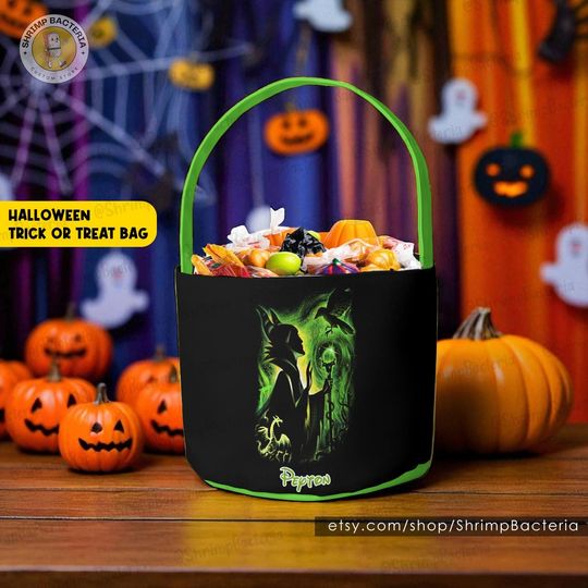 Discover Maleficent Disney Villains Halloween Basket, Disney Villain Trick or Treat Bag, Halloween Candy Tote, Disney Classics Pumpkin Bucket for Kid