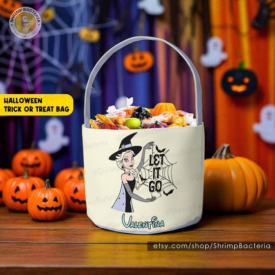 Discover Disney Frozen Princess Trick or Treat Basket, Trick or Treat Halloween Basket with Name, Let It Go Elsa Birthday Girl Gifts, Gift For Kids