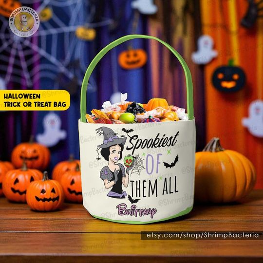 Snow White Princess Halloween Basket, Cute Trick or Treat Bag, Personalized Disney Princess Gift for Girls, Birthday & Halloween, Candy Tote