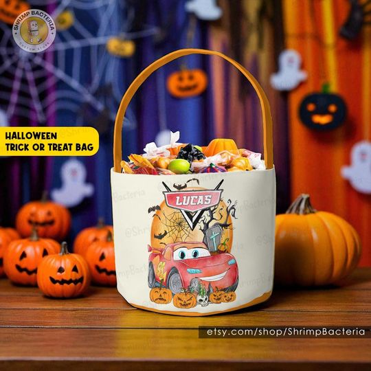 Discover Disney Cars Halloween Trick or Treat Basket, Custom Disney Cars Halloween Bag with Name, Cars Movie Halloween Candy Tote, Halloween Gifts