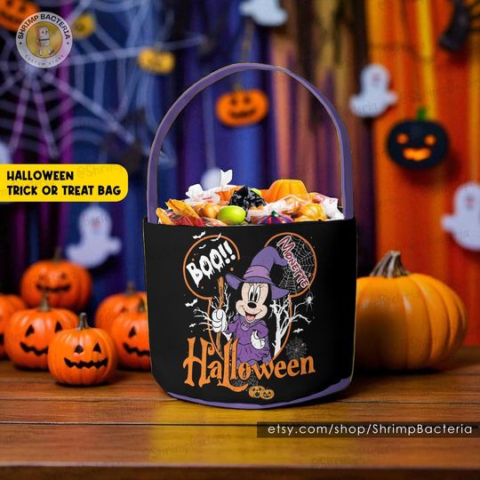 Discover Mickey and Friends Halloween Basket, Halloween Trick or Treat Basket with Name, Mickey Minnie Skeleton Halloween Bag, Pumpkin Bucket for Kid