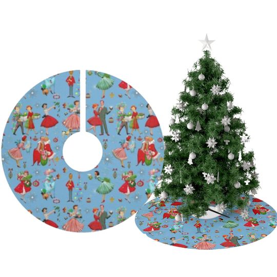 1950s Festive Retro Holiday Tree Skirt, Mid Century Kitsch Christmas Decor, Vintage Holiday Accent