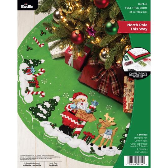 Discover DIY Bucilla North Pole this Way Santa Christmas Felt Tree Skirt Kit