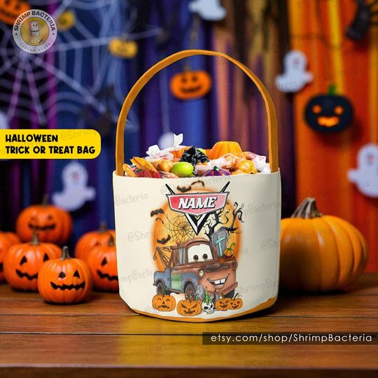 Discover Custom Disney Cars Halloween Trick or Treat Basket, Custom Disney Cars Halloween Bag with Name, Cars Movie Halloween Basket, Halloween Gifts