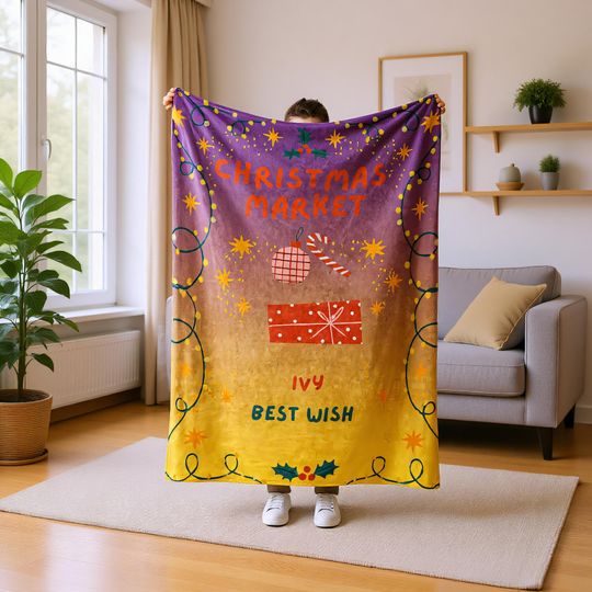 Discover Personalized Blanket with Name, Custom Xmas Throw Gift for Family and Friends