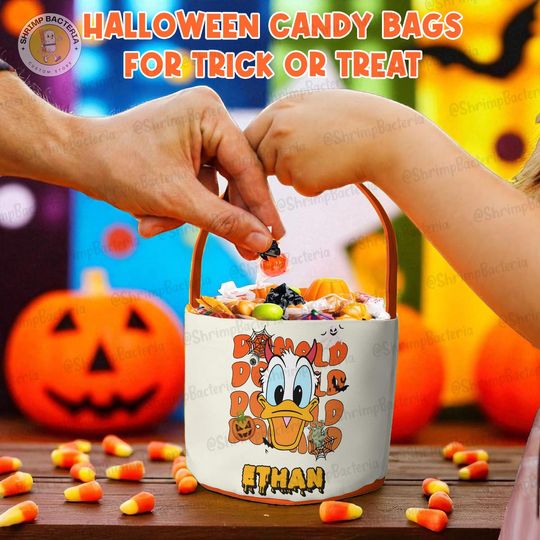 Discover Retro Disney Mickey Mouse Halloween Basket, Mickey Donald Trick or Treat Candy Bag with Name, Disneyland Halloween Toy Story, Halloween Gift