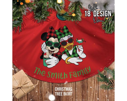 Discover Personalized Minnie Mouse Christmas Tree Skirt: Buffalo Plaid Home Decor