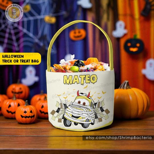 Discover Disney Cars Halloween Trick or Treat Basket, Disney Cars All Characters Halloween Bag with Name, Pixar Lightning McQueen Mater Sally Carrera