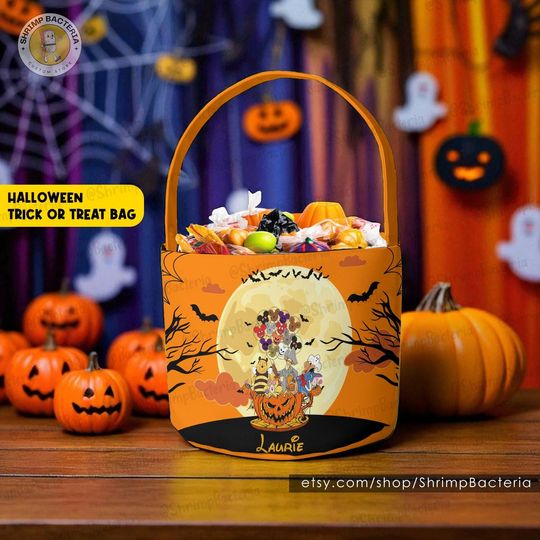 Discover Pooh Halloween Trick or Treat Basket, Winnie the Pooh Trick or Treat Bag, Custom Name Piglet Pooh Pumpkin Basket, Pooh Characters Candy Tote
