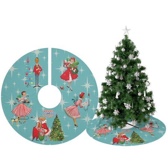 Retro 1950s Kitsch Christmas Tree Skirt, Mid Century Modern Holiday Decor, Atomic Starburst Tree Accent