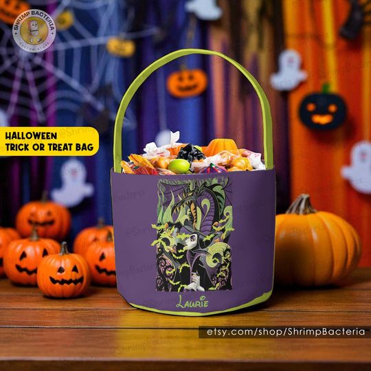 Discover Custom Maleficent Disney Villain Halloween Basket, Maleficent Trick or Treat Basket, Sleeping Beauty Movie Bag with Name, Spooky Gift 2025