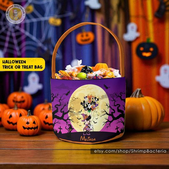 Discover Personalized Halloween Basket, Mickey and Friends Trick or Treat Bag, Halloween Candy Bag, Bucket for Kids, Custom Pumpkin Bucket with Name