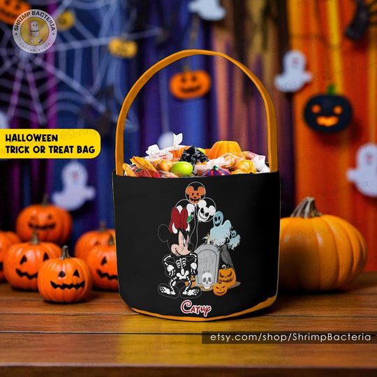 Discover Disney Mickey Minnie Halloween Trick or Treat Basket, Pumpkin Bucket with Name, Custom Candy Tote, Pumpkin Basket for Girl, Halloween Gifts