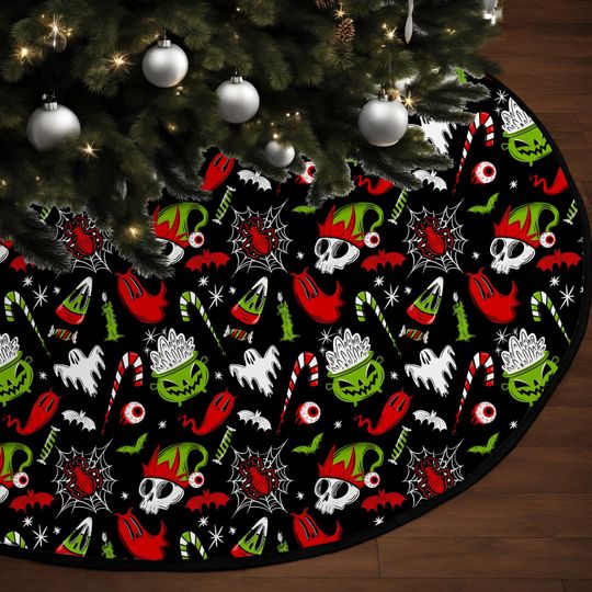 Discover Spooky Creepmas Tree Skirt, Spooky Christmas Tree Skirt, Gothmas Tree Skirt, Creepmas Tree Skirt, Hallowmas Tree Skirt, Hexmas Tree Skirt