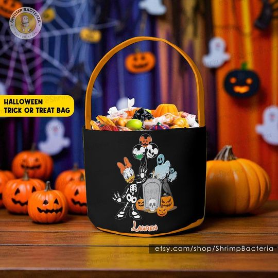 Discover Mickey & Friends Halloween Trick or Treat Basket, Custom Pumpkin Bucket with Name, Halloween Candy Bag, Pumpkin Bag for Kid, Halloween Gifts