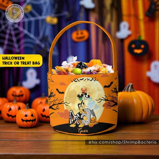 Discover Personalized Mickey & Friends Halloween Trick or Treat Basket, Custom Pumpkin Bucket with Name, Halloween Candy Bag, Pumpkin Bucket for Kid