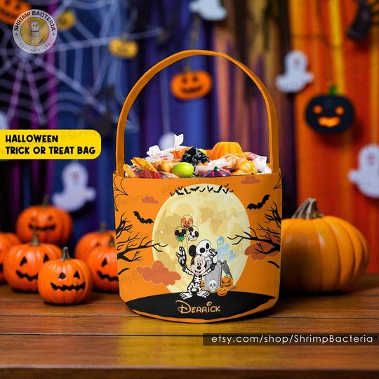 Discover Retro Mickey Minnie Trick Or Treat Halloween Basket, Mickey Trick or Treat Basket with Name, Disneyland Halloween Gifts, Disney World Basket