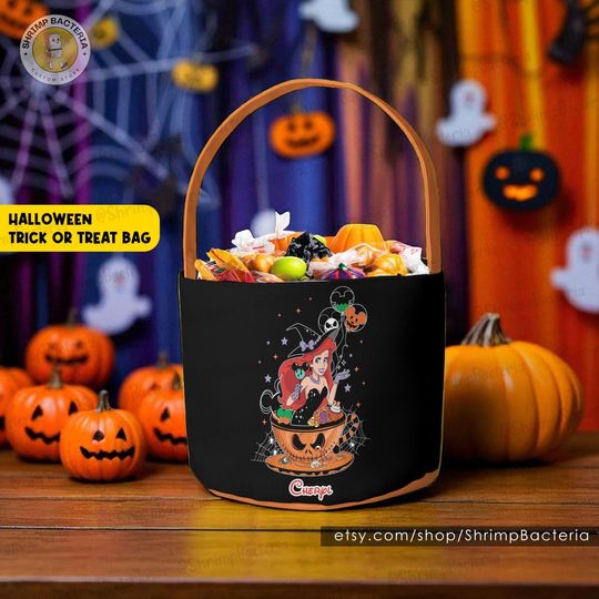 Discover Disney Princess Halloween Trick or Treat Basket, Personalized Trick or Treat Basket, Beauty and the Beast Bag Gift for Girl, Halloween Gifts