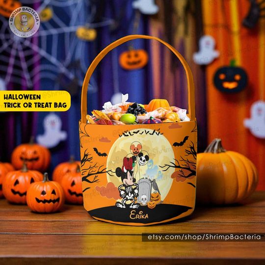 Discover Mickey Minnie Trick Or Treat Halloween Basket, Mickey Trick or Treat Basket with Name, Disneyland Halloween Gifts, Disney Girls Trip Basket
