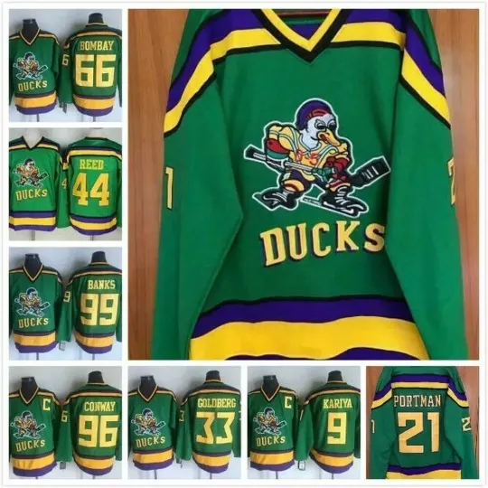 Men's Mighty Ducks Movie Ice Hockey Jersey All Numbers Sewn