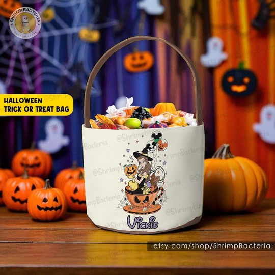 Discover Disney Princess Halloween Basket, Personalized Trick or Treat Bag, Custom Princess Bag Gift for Girls, Halloween Candy Tote, Halloween Gifts