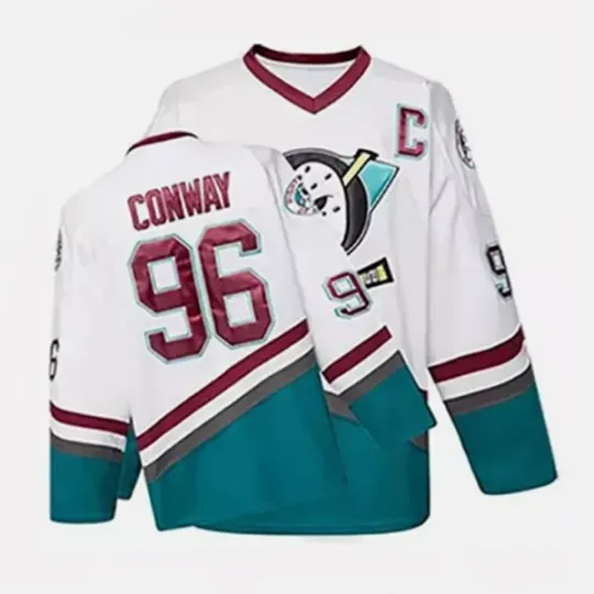 Discover The Mighty Ducks Movie Ice Hockey Jersey 96# Conway Youth/Mens Sewn White S-6XL