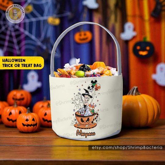 Discover Disney Princess Halloween Basket, Personalized Trick or Treat Bag, Custom Princess Bag Gift for Girls, Birthday & Halloween Fun, Candy Tote