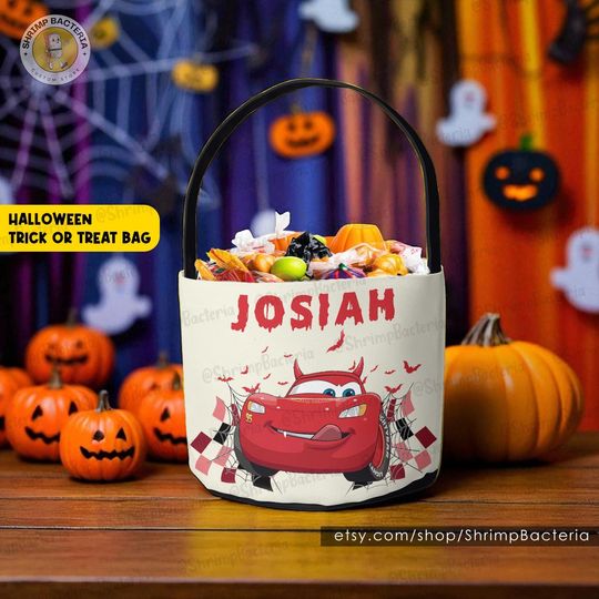 Discover Custom Cars Halloween Trick Or Treat Basket with Name, Lightning McQueen Halloween Candy Bag for Kids, Halloween Gift, Disneyland Trip Gifts